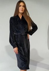 Женский велюровый халат средней длины с рукавами на манжетах Shato, Черный, XXL